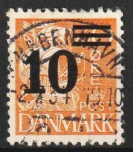 FRIMÆRKER DANMARK | 1934 - AFA 222 - 10/30 øre orangegul provisorier - Lux Stemplet København